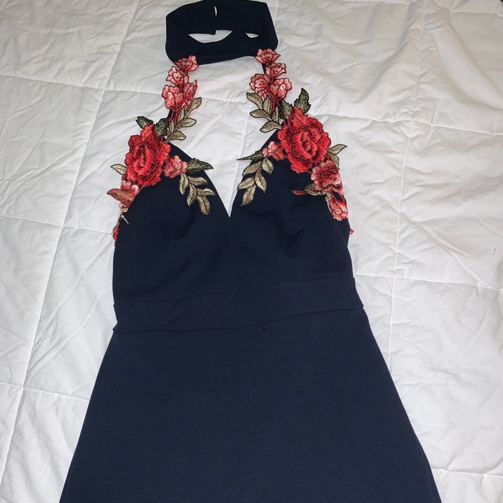 navy blue choker romper